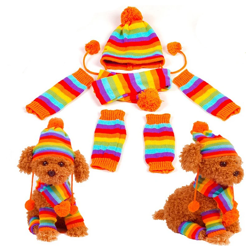 

Autumn 3Pcs/set Cute Pet Scarf Winter Warm Round Ball Hat Footwear Sloves Sets Dog Cat Hand-woven Clothes For Animals Within