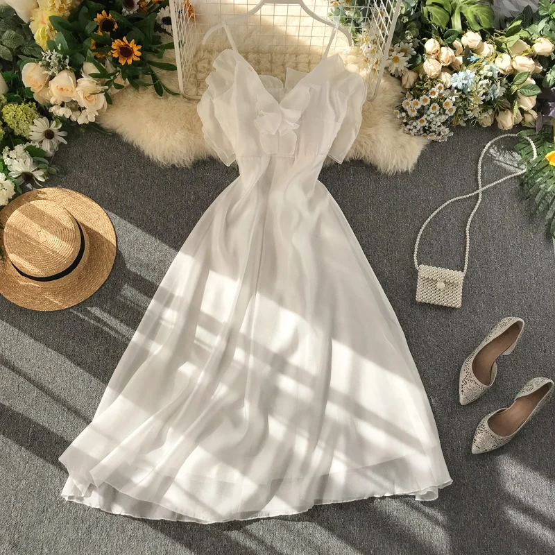 Женское шифоновое платье без рукавов с V образным вырезом|Женские платья| |