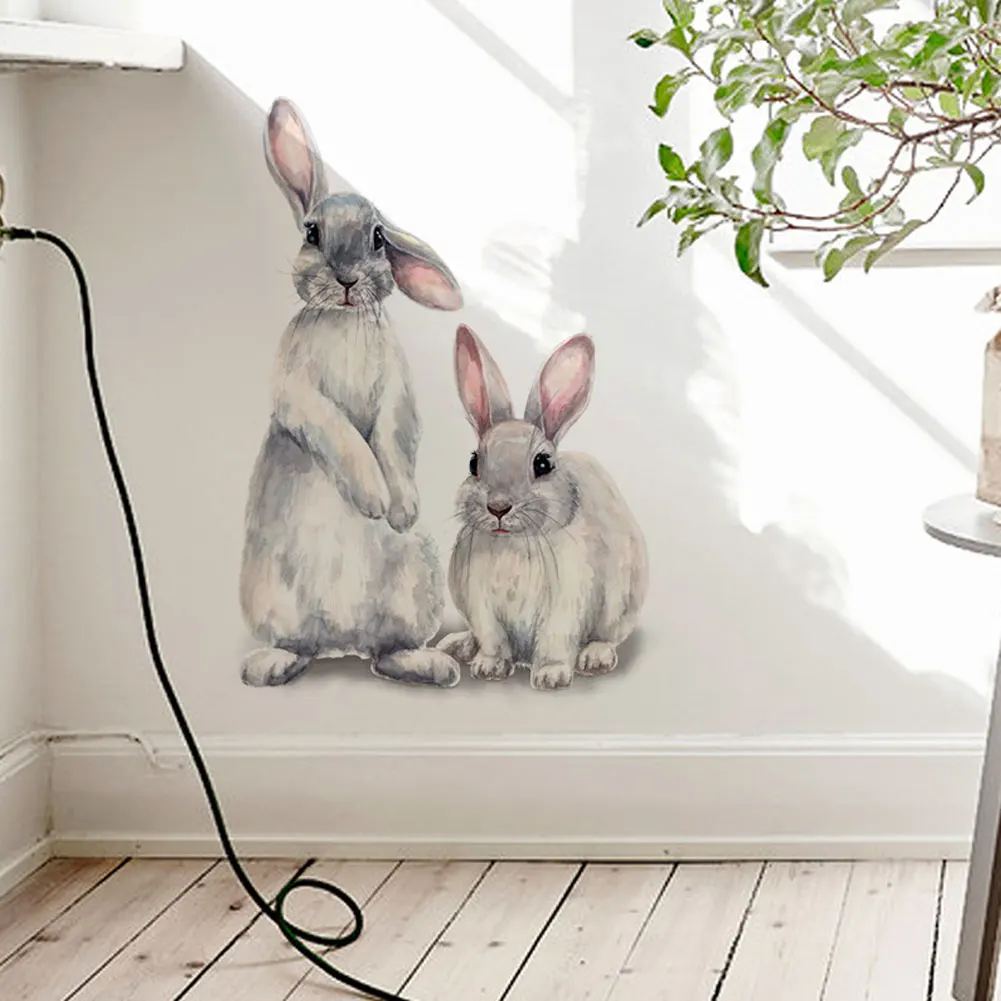 

Two Cute Rabbits Childrens Room Wall Stickers Home Decoration Removable Wallpaper Living Room Bedroom Decoration Rabbit Stickers