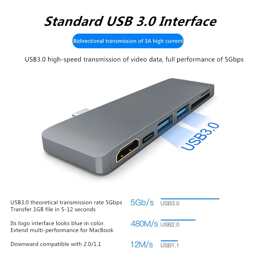 USB концентратор 6 в 1 Type C для MacBook Pro/Air быстрая зарядка 4K HDMI 3 0|USB-хабы| |