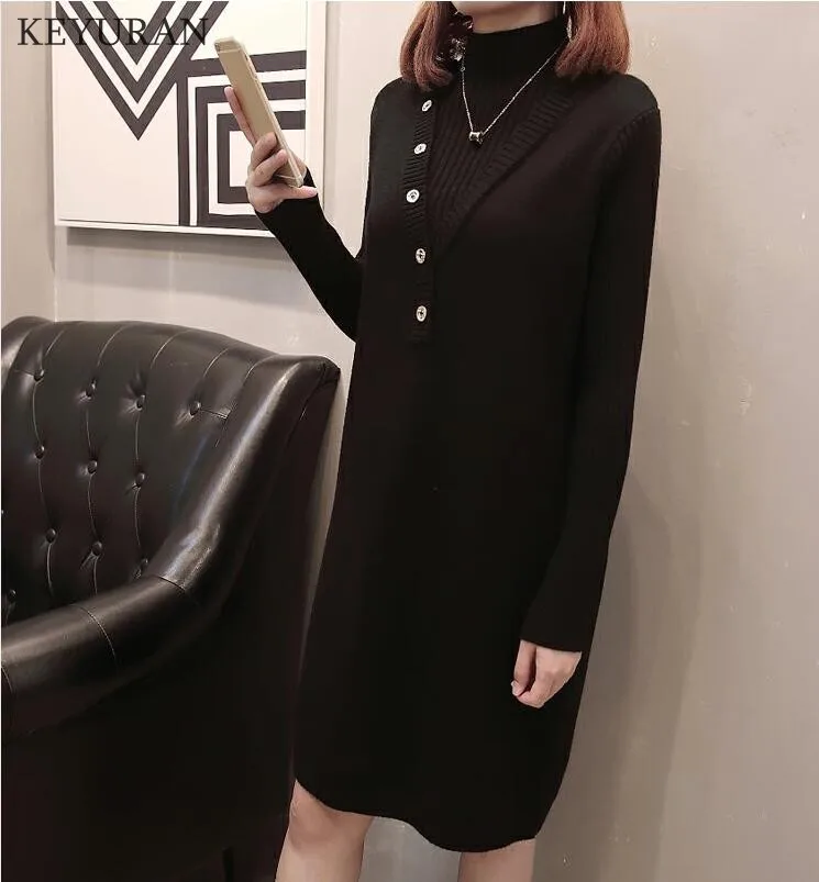 Модная Водолазка с длинным рукавом Повседневный свитер вязаное платье для