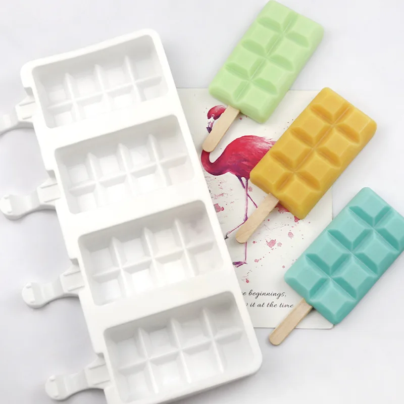 

4 Cavity Square Grid Silicone Ice Cream Mold for DIY Popsicle Jelly Pudding Ice Cube Tray Maker Mould Cake Dessert Baking Tools