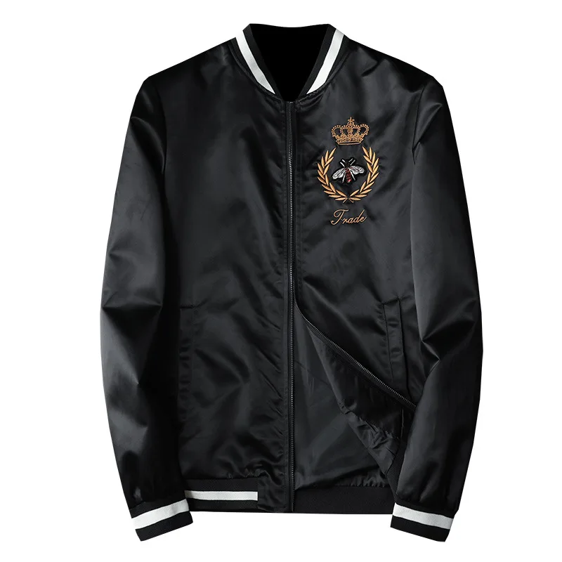 

New Men luxury Rib Sleeve Embroidered bee Crown Striped High couple Baseball Coats & Jackets Abstract digital coat Motor #N88