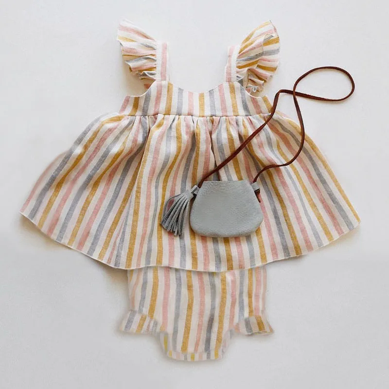 

Комплекты летней одежды из 2 предметов одежда для малышей девочек Комплекты одежды детские летние платья в полоску без рукавов из хлопка и л...