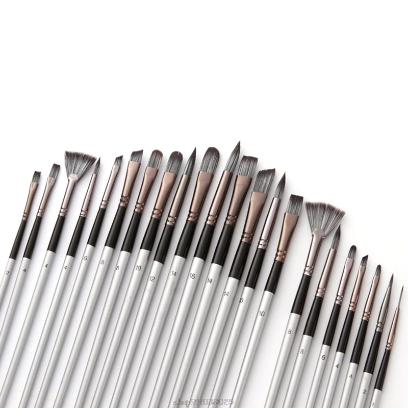 

24pcs/set Nylon Hair Wooden Handle Watercolor Paint Brushes Pen Scrubbing Scraper DIY Oil Acrylic Painting F24 21 Dropship