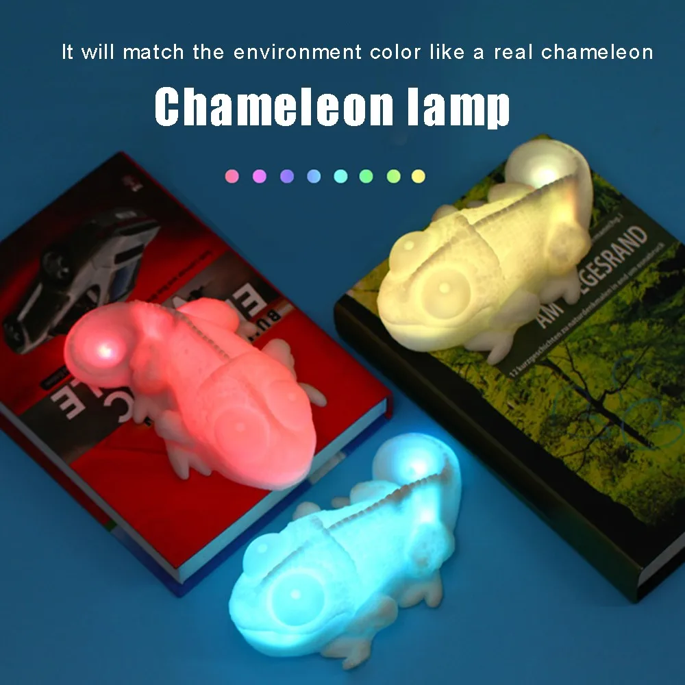 

LED Night Light Adorable Pet Chameleon Lantern Induction Discoloration Atmosphere Bedside Clap Lamp USB Battery Power