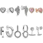 Женские серьги-кольца из серебра 925 пробы, с двумя перьями