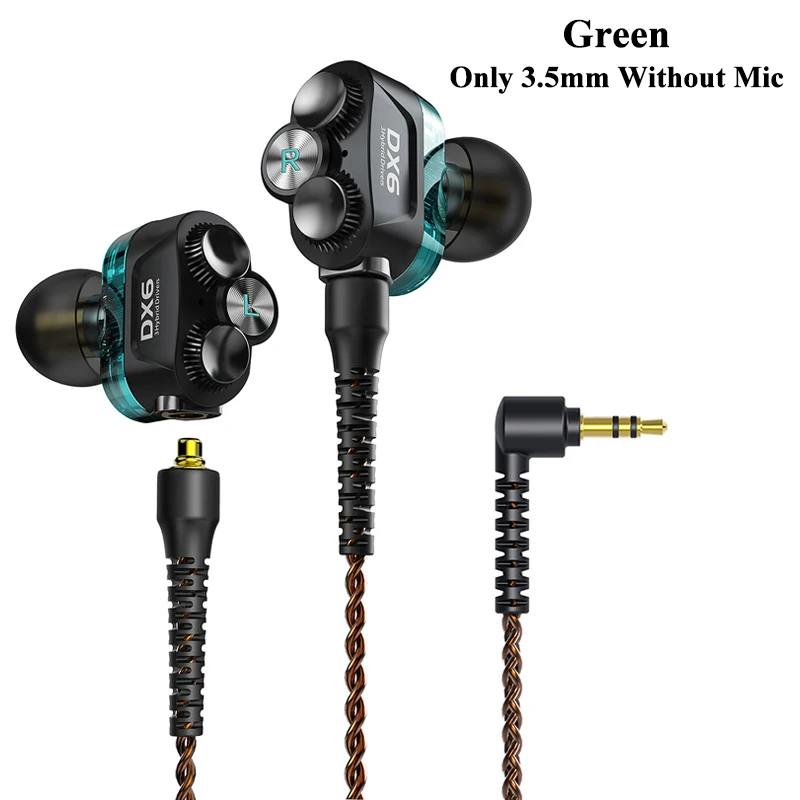 Plextone DX6 bluetooth наушники три единицы 3,5 мм наушники-вкладыши спортивные стерео Бас HIFI Проводная гарнитура с кабель MMCX для Xiaomi - Цвет: Green without mic