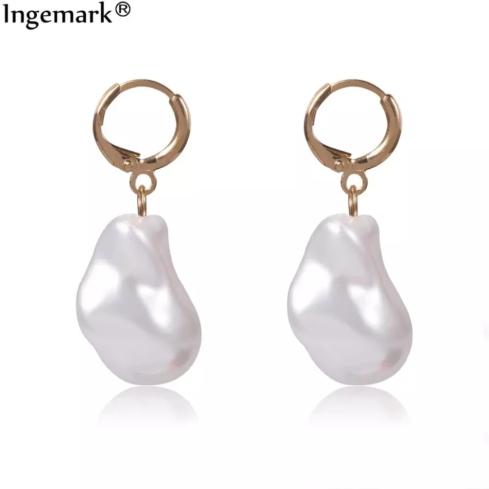 

Korean Simulated Pearl Dangle Earring for Women Brincos Geometric White/Blue/Pink Baroque Bead Drop Earrings Punk Ear Jewelry