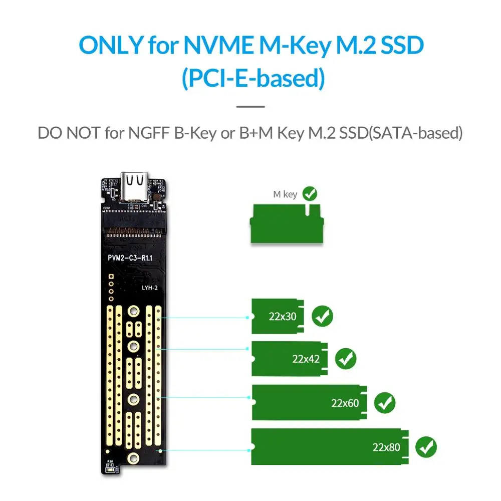 Прозрачный чехол ORICO M2 NVMe для жесткого диска футляр NVME PCIE NGFF SATA M/B Key SSD Disk |