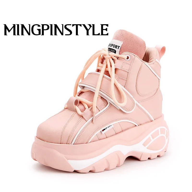 Модные женские кроссовки повседневные Сникеры на платформе черные туфли с