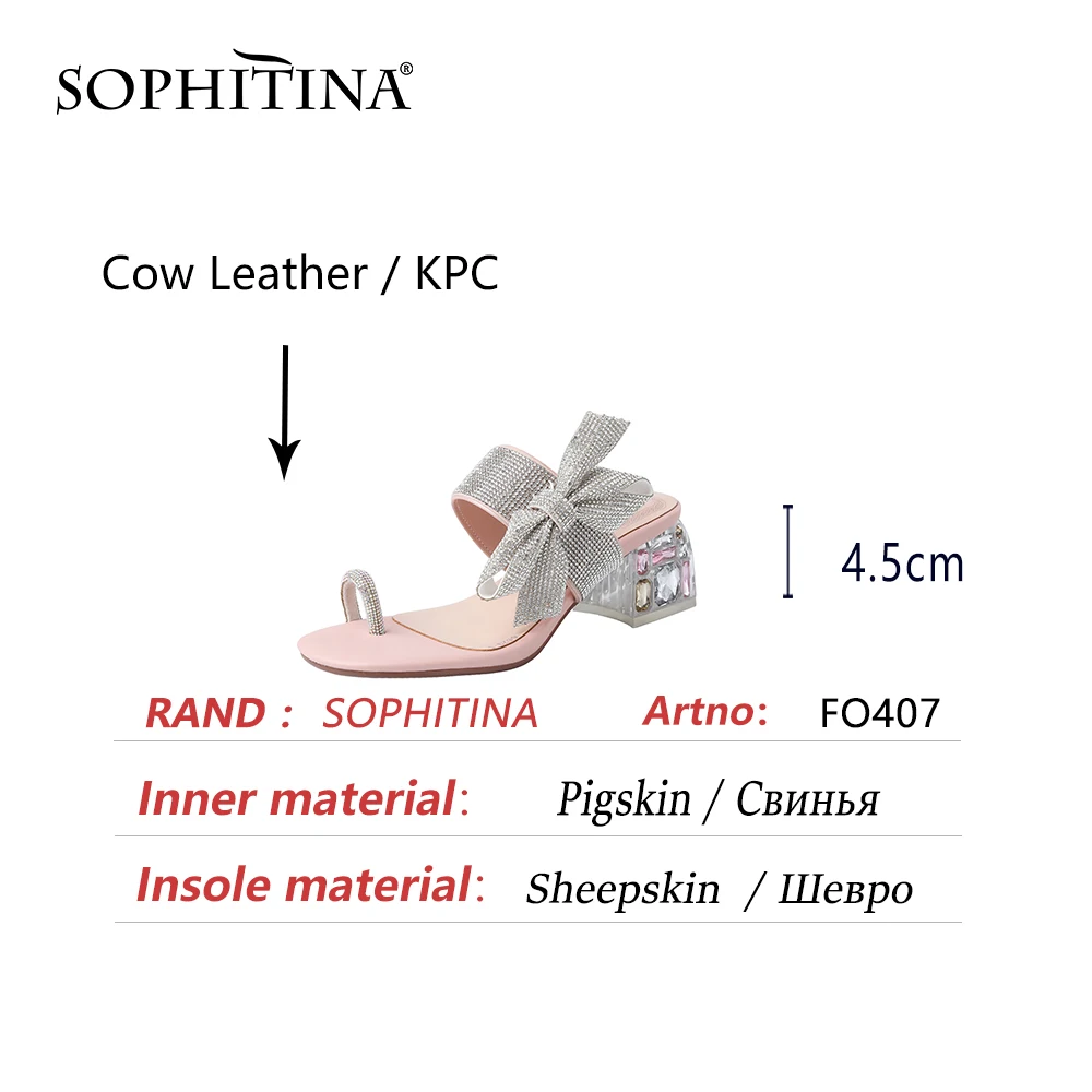 

SOPHITINA Square Heel Mid Sweet Butterfly-knot Women Shoes Sandals Summer Stylish New Party Square Toe Genuine Leather FO407