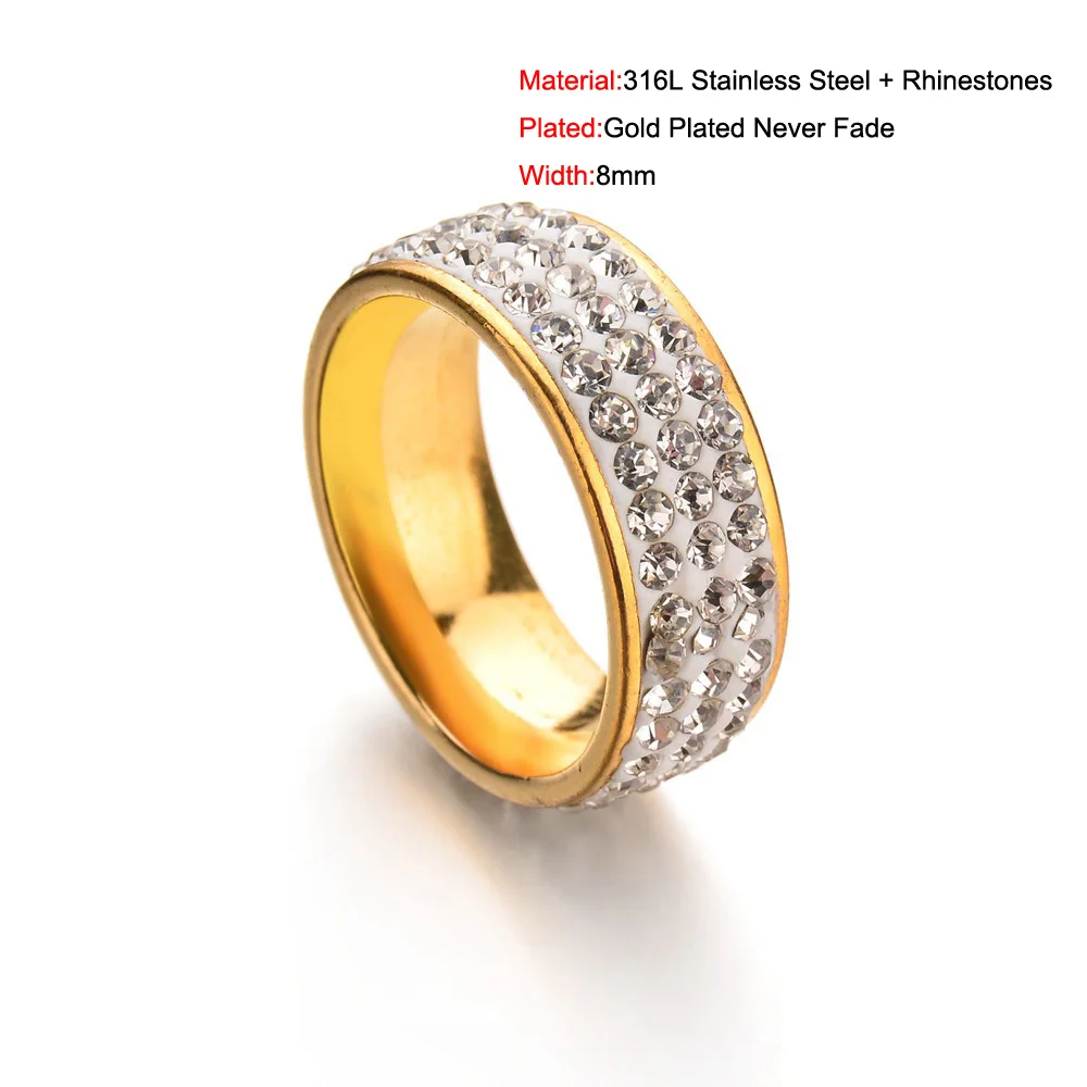Женское кольцо из нержавеющей стали с кристаллами 3 ряда | Украшения и аксессуары