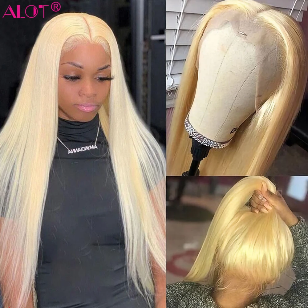 

42" 613 13x4 Lace Front Human Hair Wigs Pre Plucked Glueless Brazilian Straight 613 Blonde Transparent Lace Front Wig 150% Remy