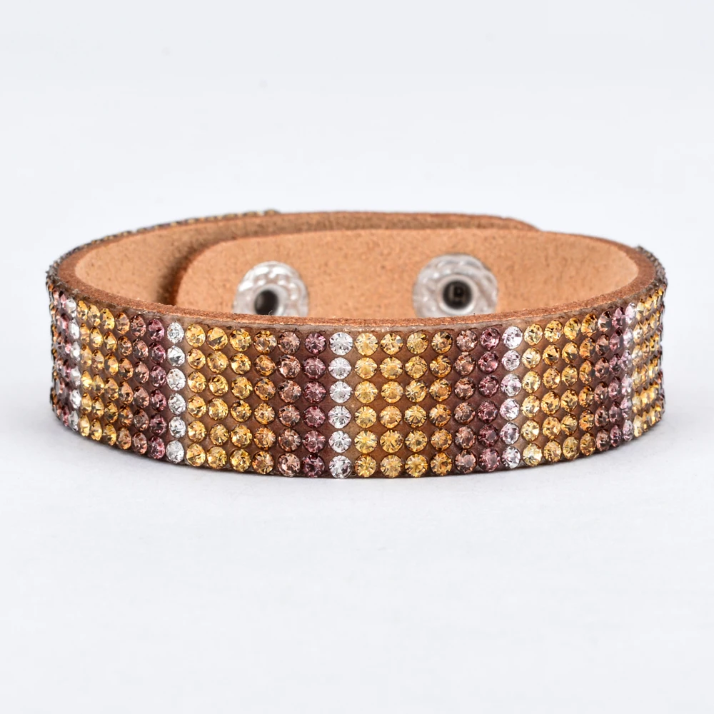 Женские широкие кожаные браслеты многослойные Стразы цветной оберточный
