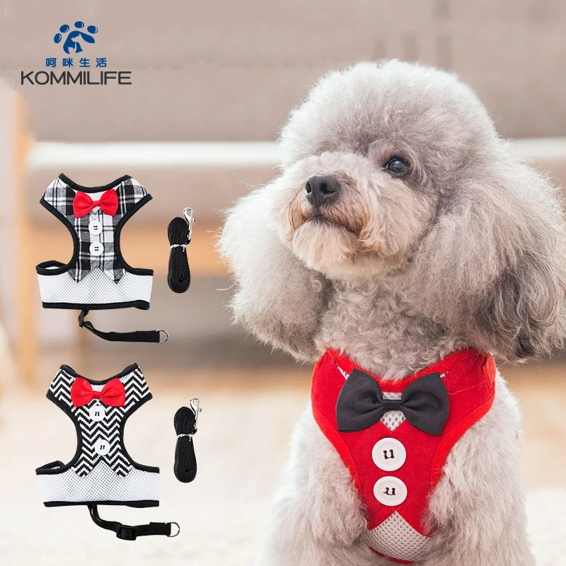 Модная решетчатая поводок с бантом для собак комплект Тедди бишон Чихуахуа