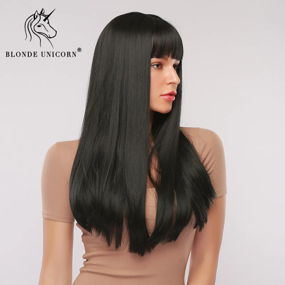 Парик женский синтетический длинный с челкой термостойкий единорогом светлый