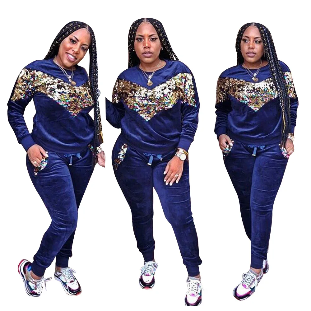 Новый утепленный корейский флисовый повседневный костюм с блестками на осень