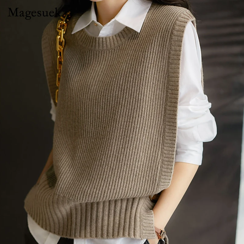 

Fashion Vest Thin Sleeveless Sweater Vintage O-neck Solid Strip Vest Women New Spring Autumn Knttied Sweater Vest Female 17791