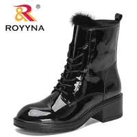 royyna 2022 new designers ankle boots women patent leather fashion warm motorcycle non slip winter boot female platform footwear