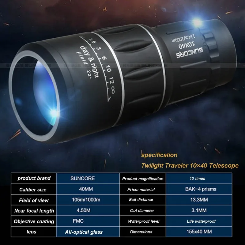 10X40 Монокуляр HD видения телескоп большой диапазон ручной Открытый Кемпинг