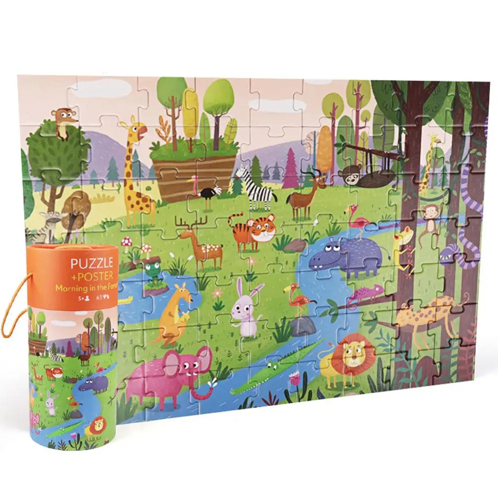 

63 Pieces of Children's Themed Jigsaw Puzzles in Round Barrels, Puzzles for Children Over 3 Years Old