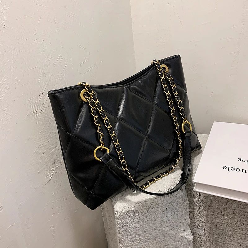 

Black Quilted Handbags Leather Shoulder Bag Chain Bandolera PU Bolsos De Mujer Torebka Schoudertas Dames Sac A Main Femme