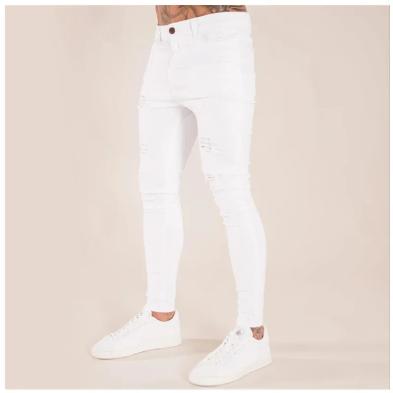 2020 Men's Hip-hop Hole Ripped Pants Fashion Jeans Slim Men Jeans Big Size Brand Jeans Skinny Stretch Slim Fit Pants W5XL