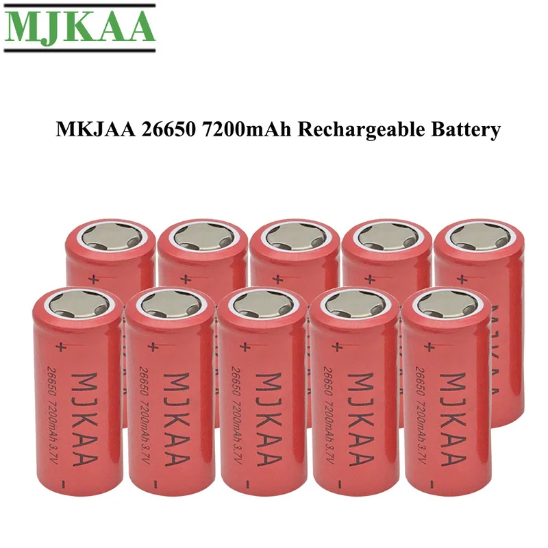 

MJKAA 10PCS 26650 7200mAh 3.7V Lithium Rechargeable Battery High Capacity Li-ion Baterias for Flashlight 20A Batteries