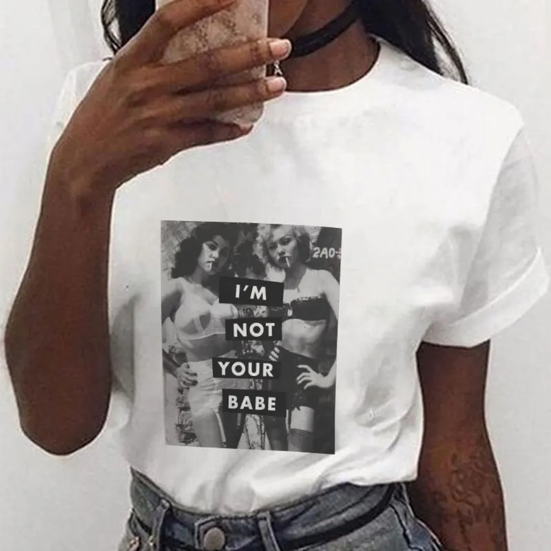 Женская футболка с графическим рисунком I'm Not Your Babe GRL PWR Ullzang Power 80s|Футболки| |