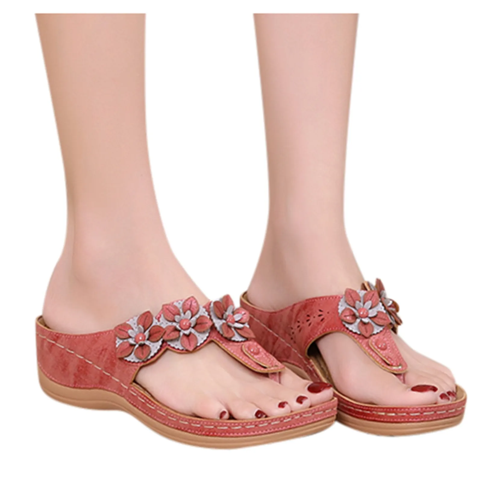 

Women Summer Slip-on Wedges Beach Open Toe Breathable Sandals Flowers Shoes