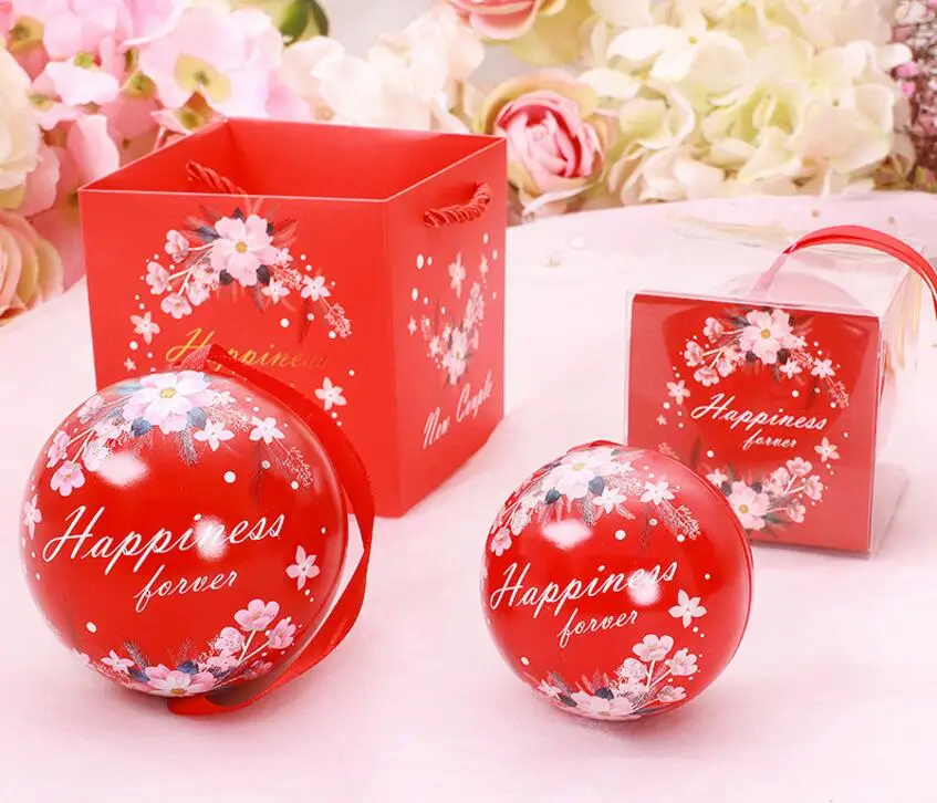 

Wedding candy box spherical wedding tinplate candy box round personality creative wedding gift box new European knot