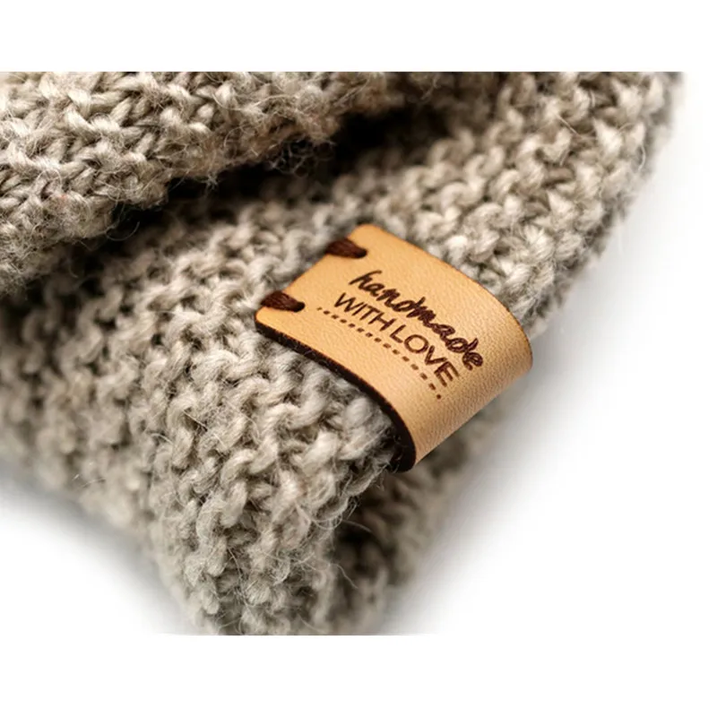 

40pcs Handmade Crochet label leather with brand logo personalised sewing tags for knitting Fold over clothes garment DIY labels