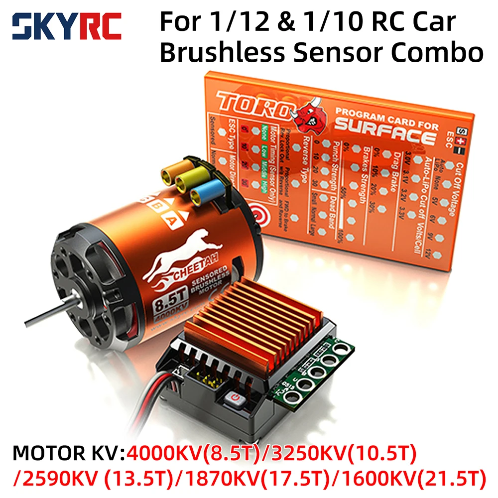 

SKYRC 8.5T/10.5T/13.5T/17.5T/21.5T Brushless Motor 60A Sensored ESC LED Program Card Combo Set Power System for 1/10 1/12 RC Car