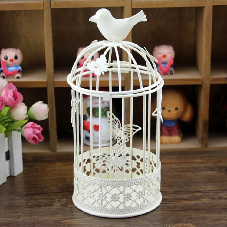 Подсвечник в стиле ретро с птичьей клеткой металлический белый свадебный