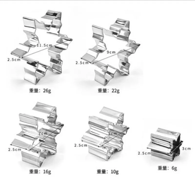 

5Pcs/Set Christmas Snowflake Molds Stainless Steel Cookie Cutters Cake Biscuit Moulds Fondant Icing Mold Christmas Baking Mold