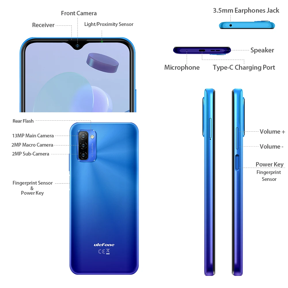 Ulefone Note 12P Smartphone Android 11 Octa Core Mobile Phone 4GB+64GB 6.82 Inch Dual 4G LTE CellPhone 13MP Rear Camera 7700mAh