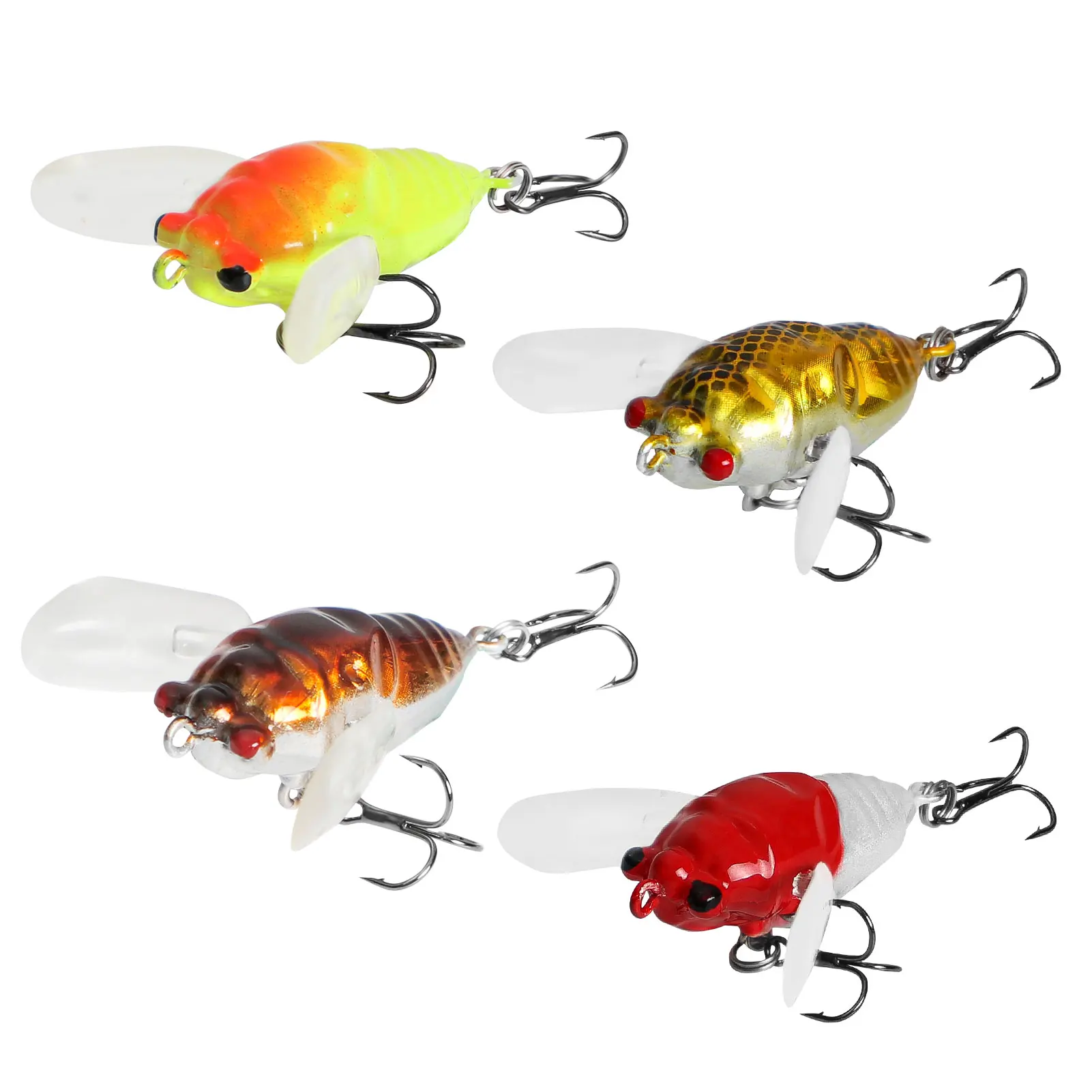 

FreeFisher 12pcs/Set Locust Insects Fishing Lures 5cm/7g Fly Fishing Flies Hard Artificial Bait with Treble Hooks 3D Fish Eyes