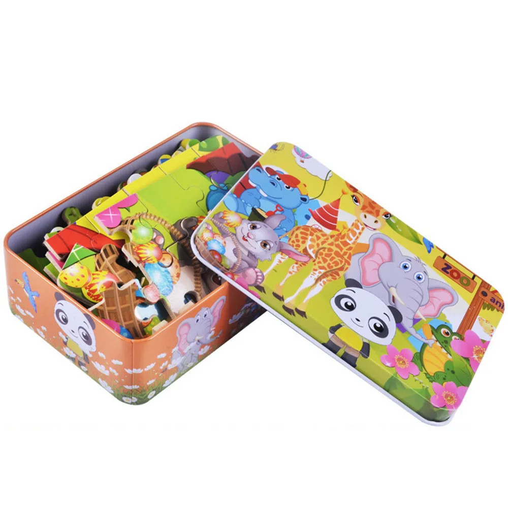 100 шт. деревянные головоломки игрушки для детей мультфильм животных раннего