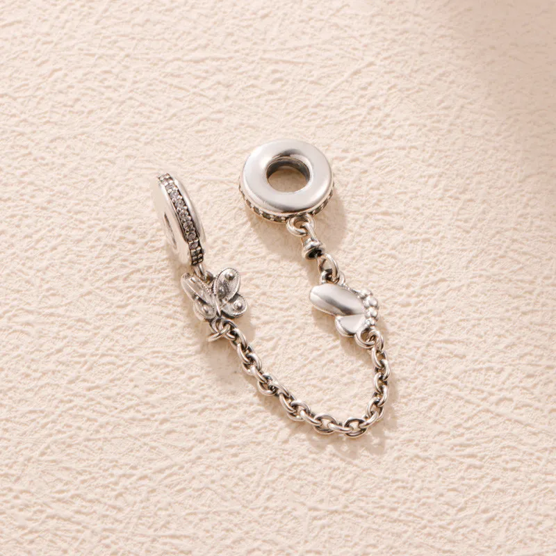 Decorative Butterflies Safety Chain charms 925 Sterling Silver charm Fit bead Bracelets necklace DIY silver 925 jewelry making