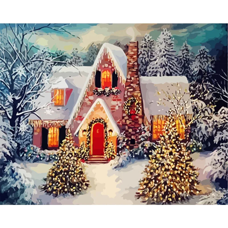 

Painting By Numbers Christmas Landscape Kits Drawing Canvas Handpainted DIY Oil Picture By Numbers Winter Landscape