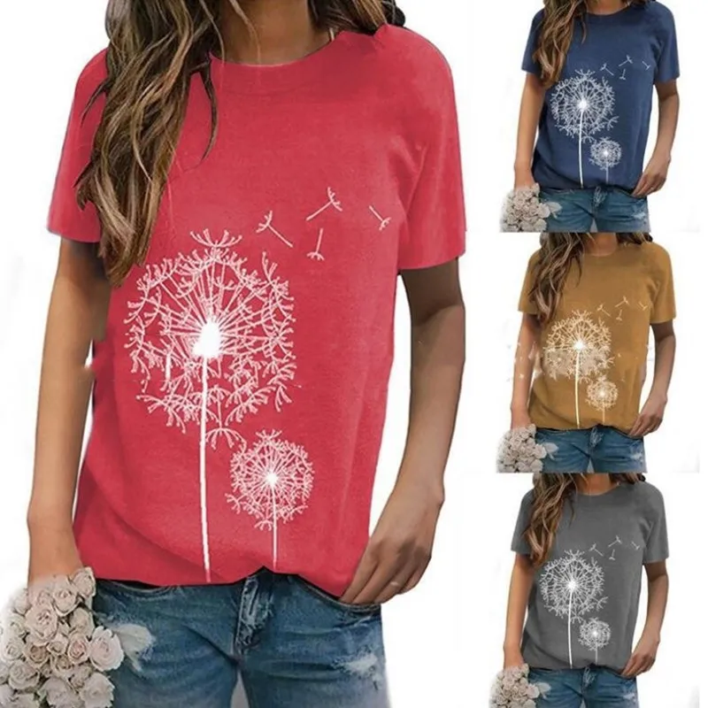 Футболка женская с принтом одуванчиков Повседневная Свободная рубашка коротким