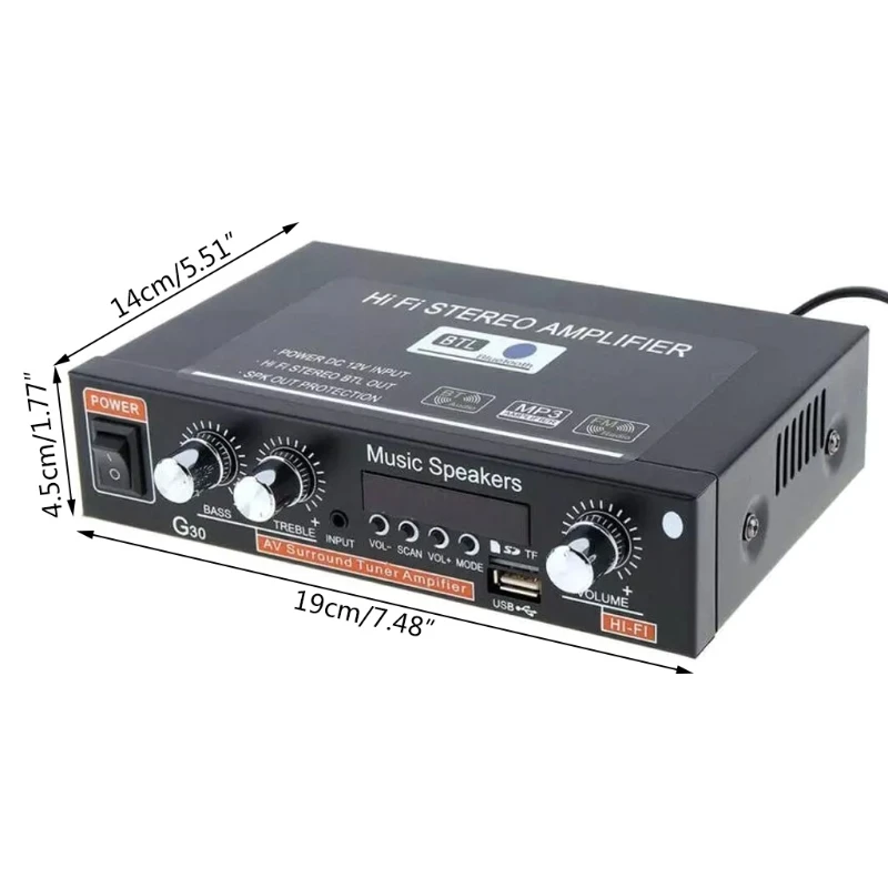 

Home Digital Amplifier Hifi Stereo Bluetooth Subwoofer Music Player Support Fm Tf Aux 2 Channel with Remote Control