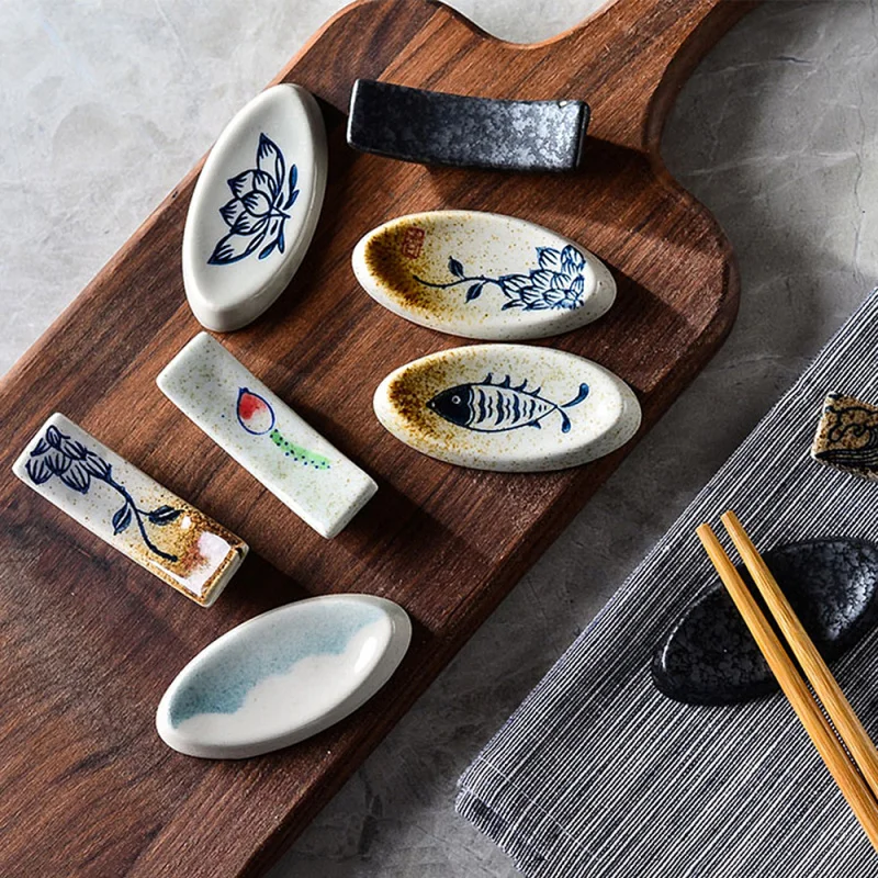 

1 шт. ручной росписью Керамика Овальный держатель для палочек дома Кухня декоративные эко-ложки держатель посуда