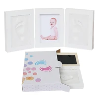 newborn baby solid wood safe clean non toxic clean touch tri fold hand and foot print photo frame keepsake frame for newborn