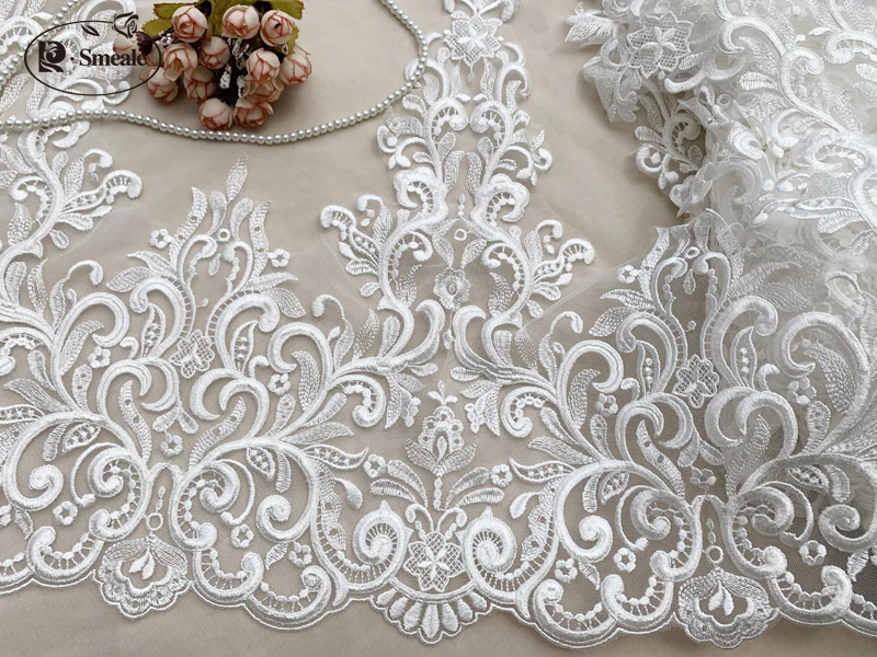 Фото Кружевная ткань цвета слоновой кости, ширина 48 см/40 см, отделка из вискозы, свадебное платье, юбка, широкая кружевная вуаль, кружевные аксесс... №5