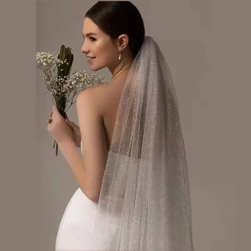 

Bling Bling Wedding Veil Champagne Color Bridal Veil Multi-layer Veil Short Wedding Veils For Wedding for Bride Shiny Veil Bride