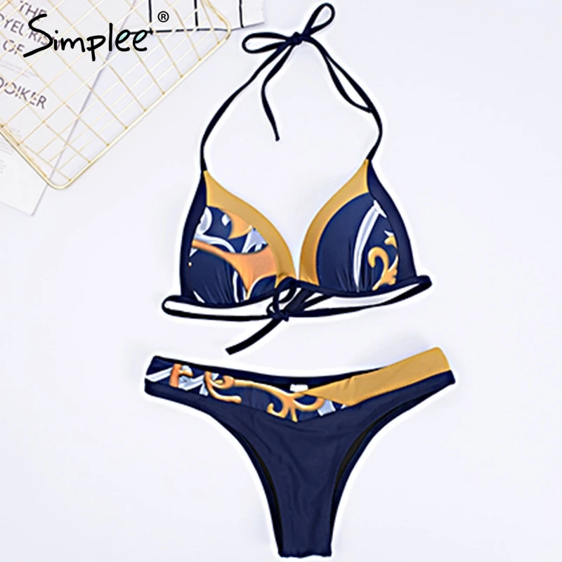 Женский треугольный комплект бикини Simplee женский пуш-ап купальник со змеиным