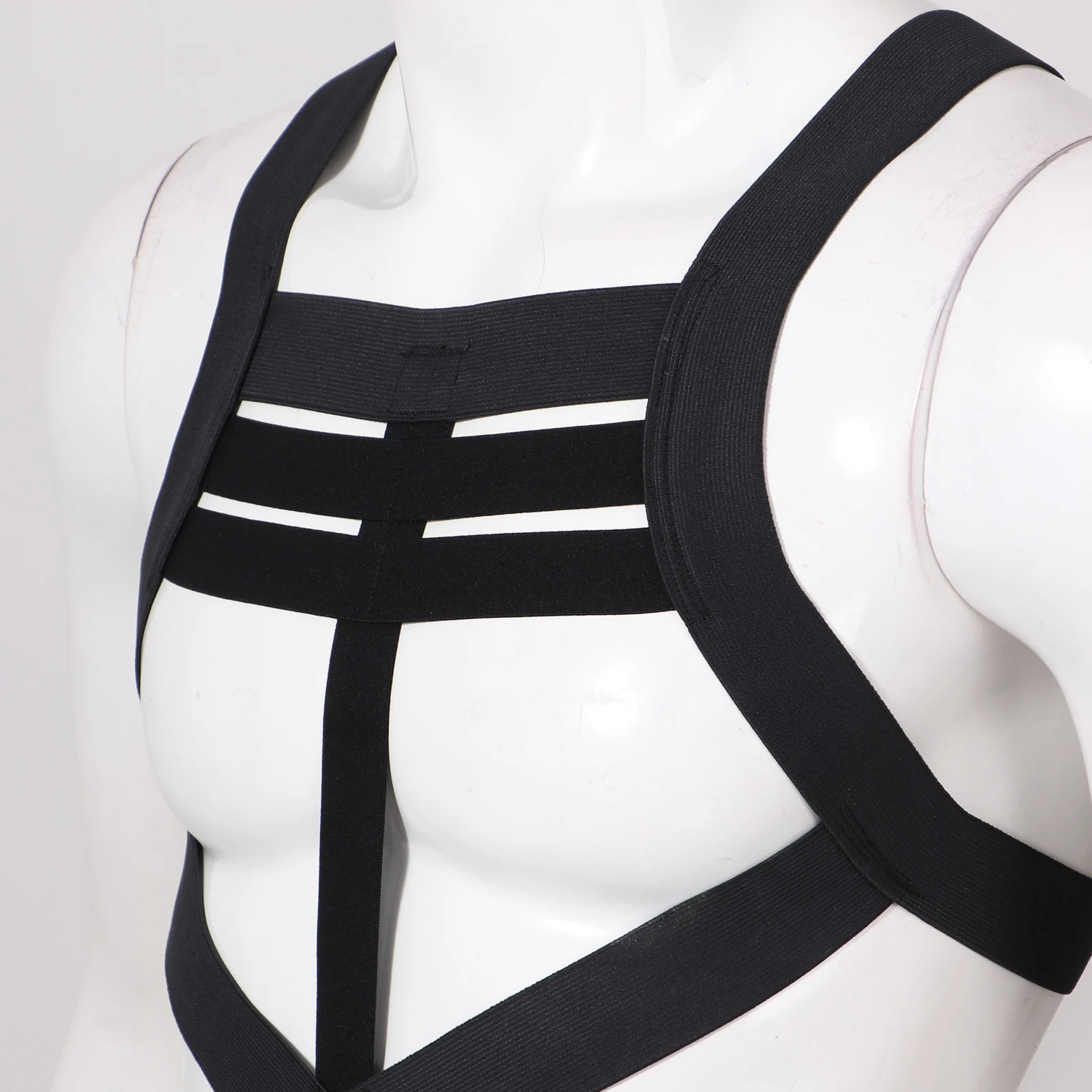 Men Body Shoulder Chest Harness Belt Elastic Straps Criss Cross Back Hollow Out One-piece Jockstrap Bodysuit