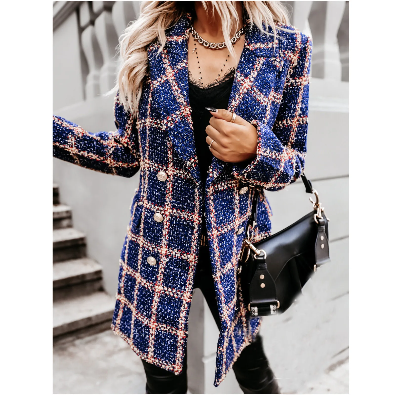 

Vintage Slim Elegant Autumn Cardigan Ladies Long Sleeve Suit Collar Double Breasted Woolen Jacket Women Coats Kobieta Kurtka New